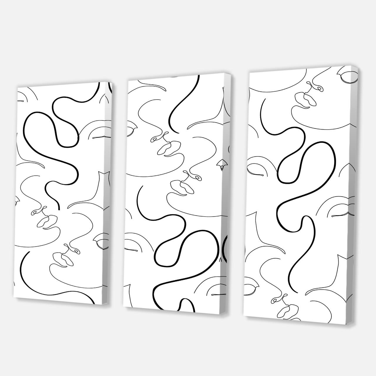 Designart - Monochrome One Line Drawing Portraits - Modern Canvas Wall Art Print